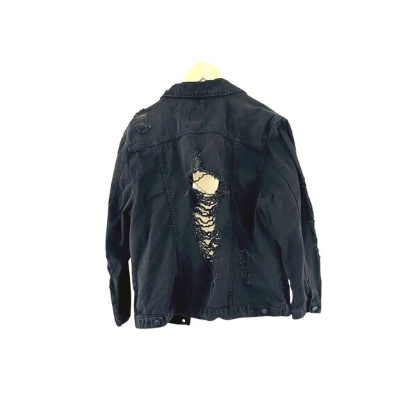 Boom Boom Jeans Denim Jacket Black Distress Grunge Rips Tears Holes Thrash XL - Picture 3 of 11